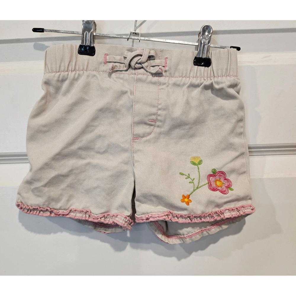 Lee Girls Khaki Shorts Floral Embroidery Pink Ruffle Trim Y2K Size 4T LTBH41651